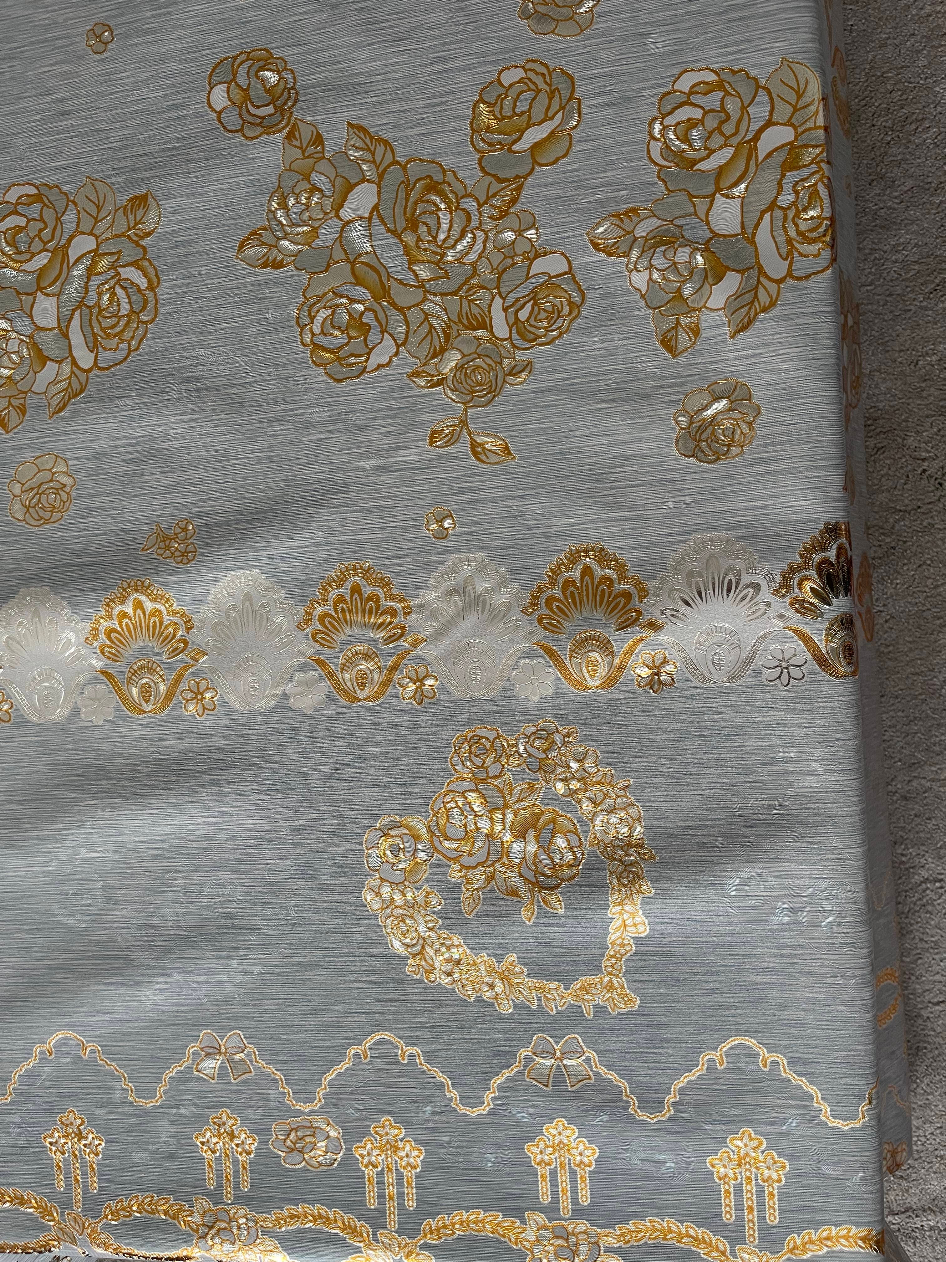 Golden Design Grey Background Printed Vinyl Tablecloth - PVC Tablecloth