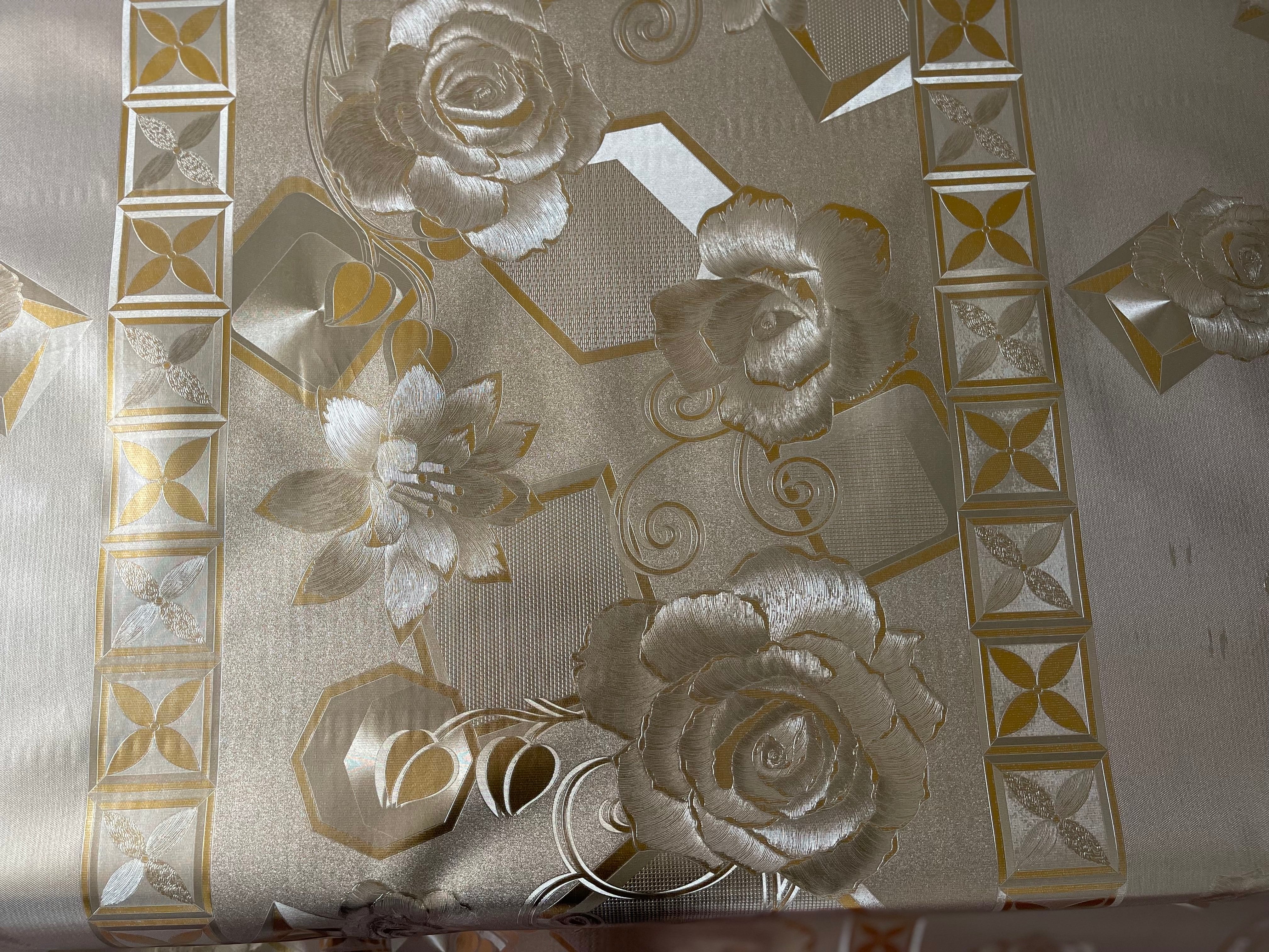 Silver Rose Printed Vinyl Tablecloth - PVC Tablecloth