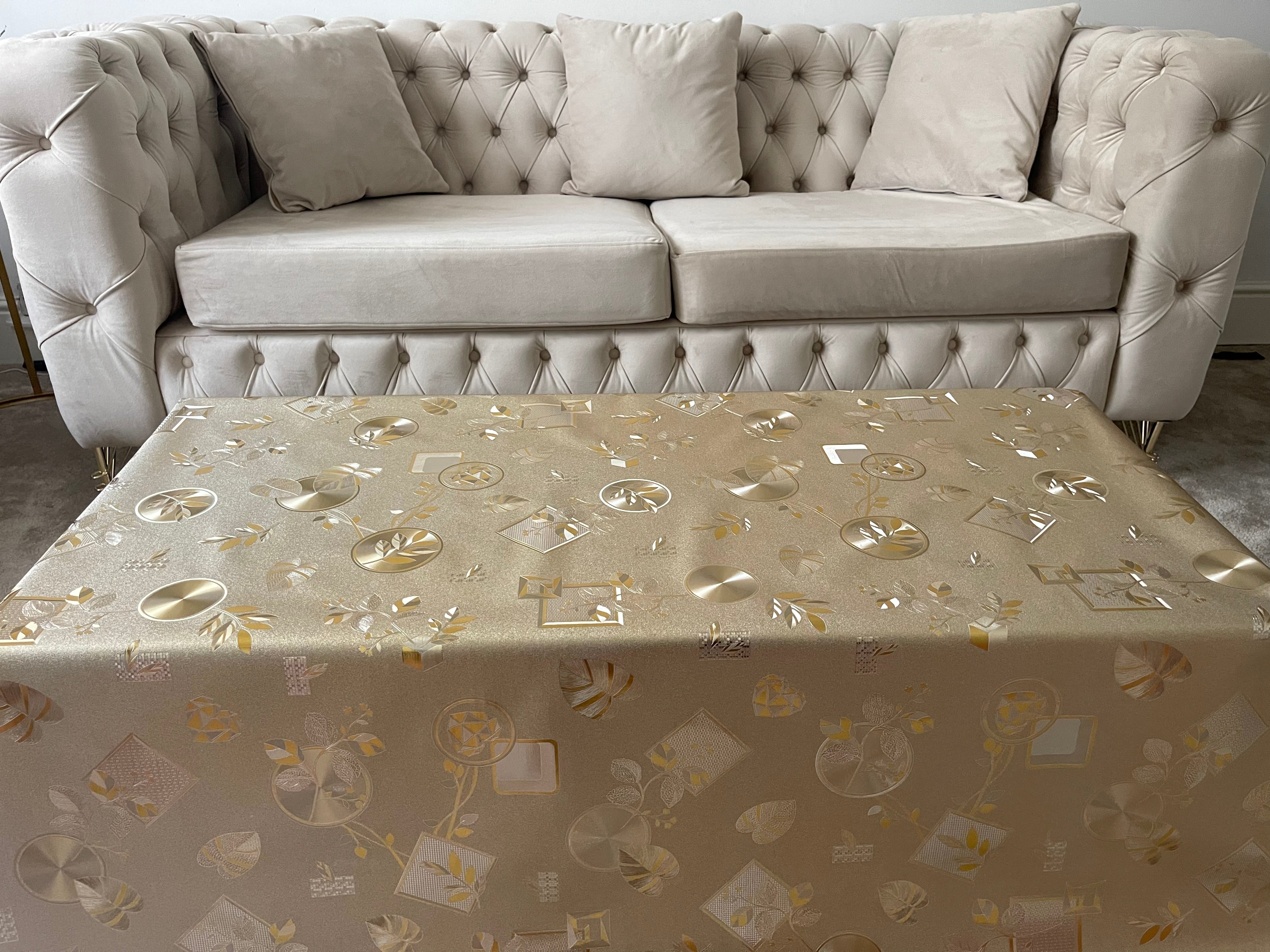 Golden Floral Printed Vinyl Tablecloth - PVC Tablecloth